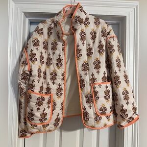 Floral Quilted Jacket with Orange Trim